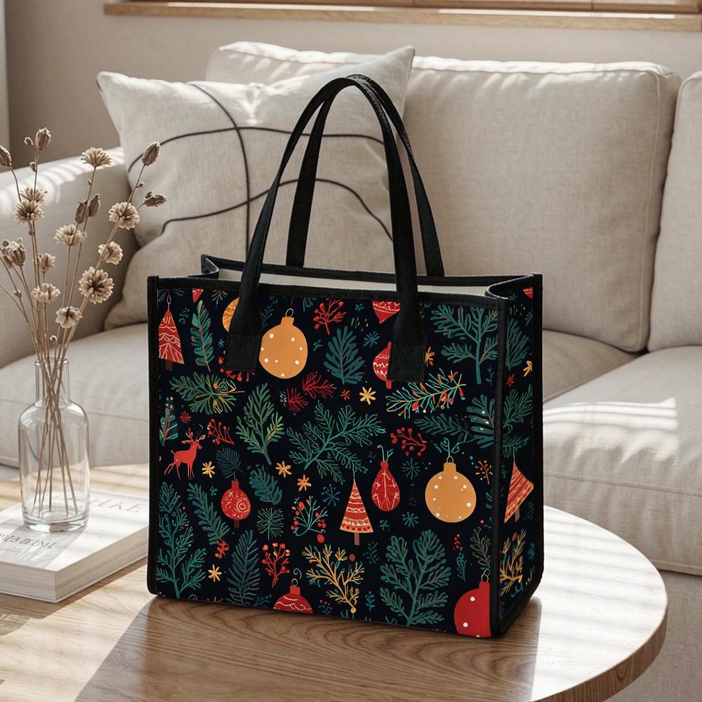 Christmas Pattern Tote Bag For Women Daily Use Large Capacity Fashionable Handbag For Holiday Shopping Travel Commute
