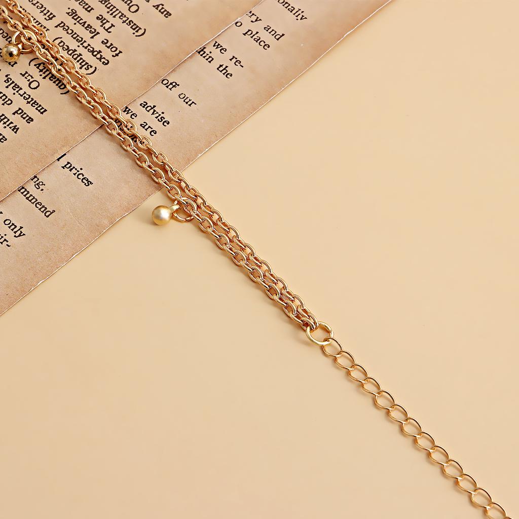 Xiaoxiangfeng double-layer simple imitation pearl alloy round bead waist chain belt female waist bead
