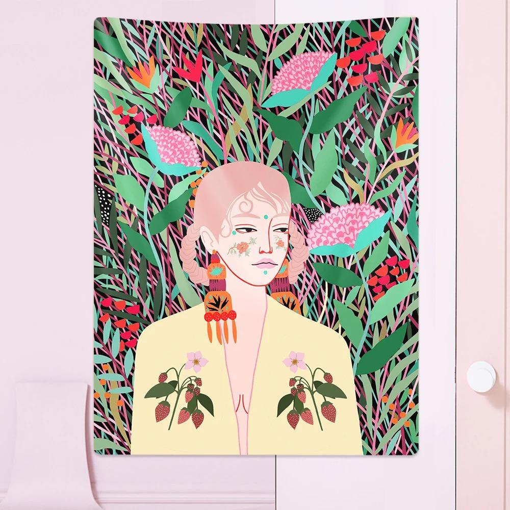 Fresh and Personalized Fashion Girl Wall Hanging Office Living Room Tapestry Home Wall Decoration Tapestry