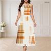 Women Plus Size Round Neck Triple Keyhole Sleeveless Geometric Printed Maxi Dress
