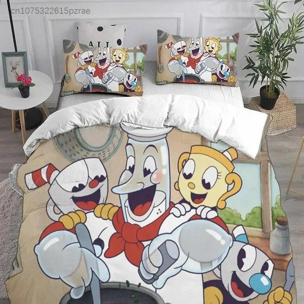 Tessuti per la Casa 3D Cartone Animato Cuphead Set Biancheria da Letto Stampato Con Federa Copripiumino Morbido Queen King Size Biancheria da Letto Casa