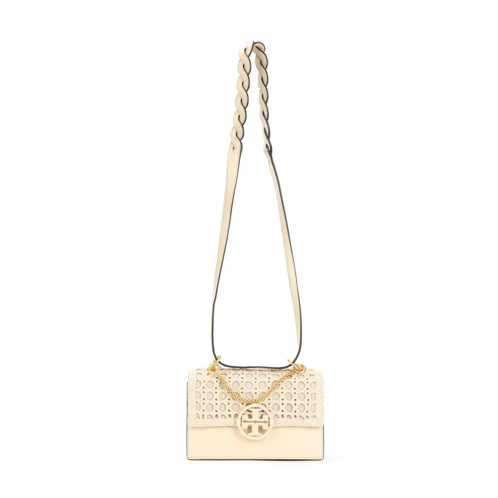 Tory Burch Miller Adjustable Shoulder Strap Woven Canvas Leather Tote Bag Crossbody Small Women Bags Cheese-White 88221-724