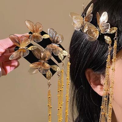 AWAYTR Elegant Tassel Butterfly Hairpin Female Antique Butterfly Side Clip Moving Butterfly BB Hair Clip Hairpin Hair Accessorie
