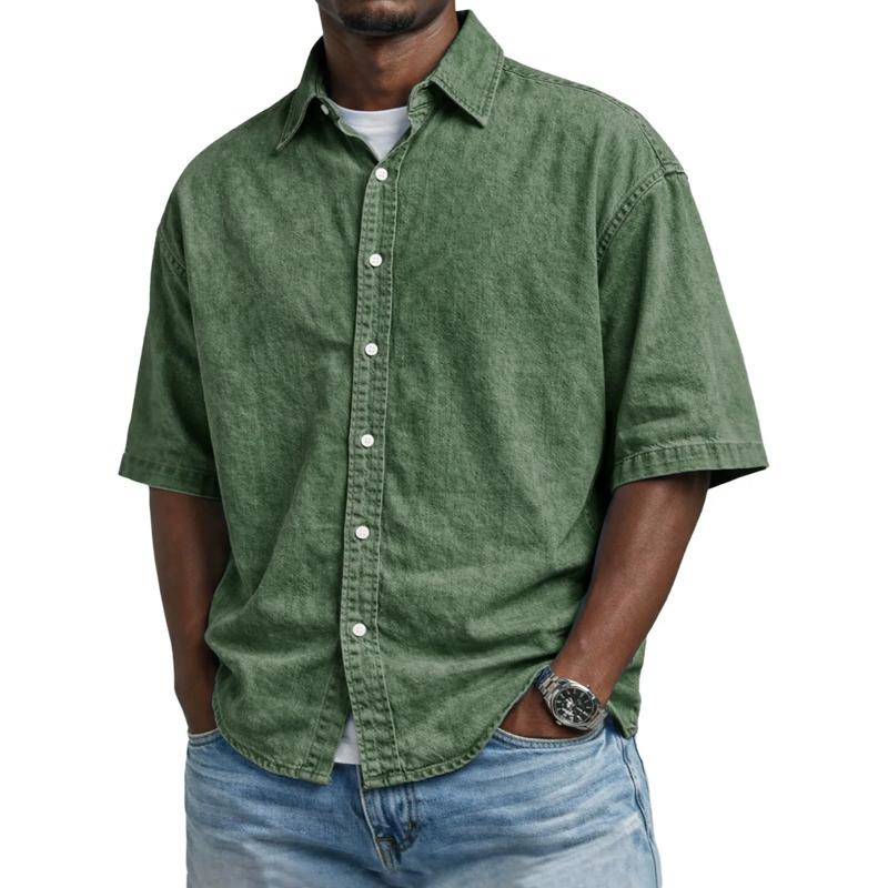 Summer Daily Business Casual Short Sleeve Shirts Men Solid Turn Down Collar Loose Blouse Male Tops