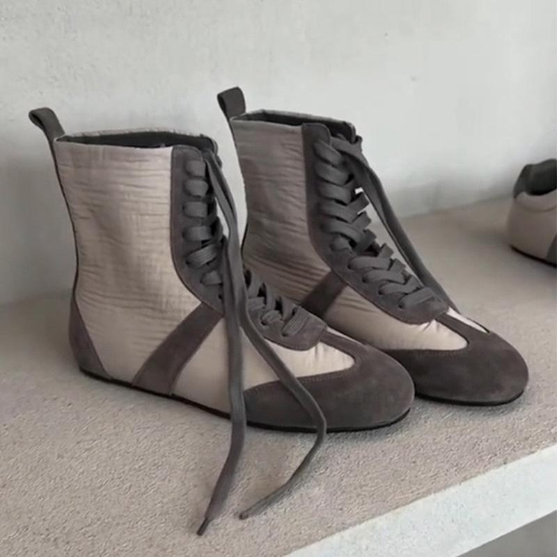 Cowhide Version~ Martin Boots Women's 2025 New Casual Versatile Color Matching Suede Cross-strap Flat-bottomed Boxing Boots Women