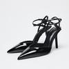 Fashion Sexy Pointed Toe Patent Leather Women Pumps Elegant Ankle Strap Buckle High Heels Luxury Designer Shoes Mules Heeled Sandals