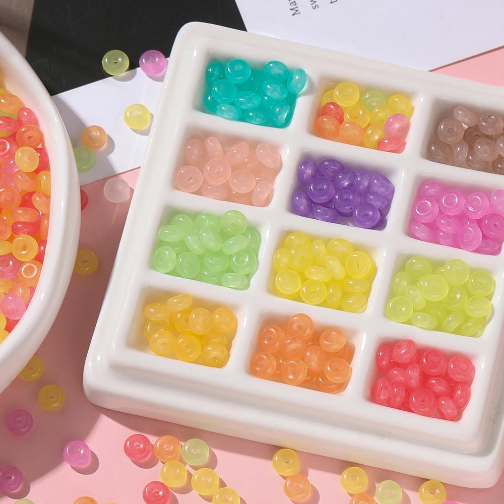 50pcs Glass Imitation Jade Beads Flat Round Spacer Beads Assortments for DIY Necklaces Bracelets Jewelry Making Accessories