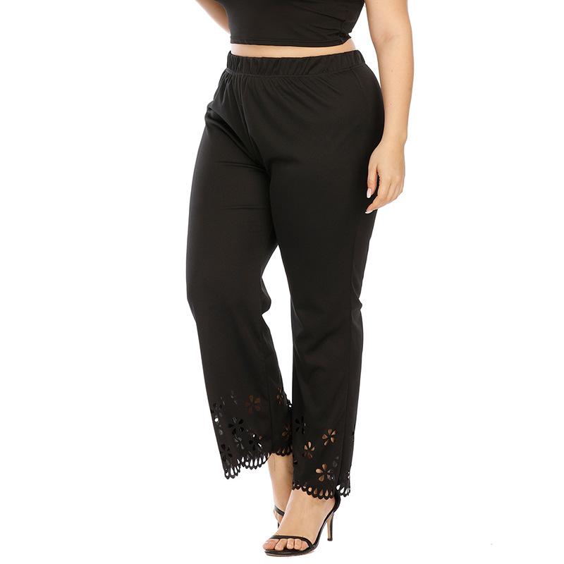 

Весенние и осенние женские брюки, полые прямые брюки с высокой талией, однотонные повседневные брюки, женская одежда большого размера 4XL чёрный