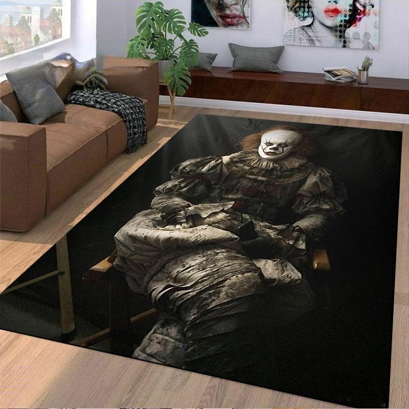 Horror Clown Inspired Decorative Carpet with Dark Background and Creepy Design Suitable for use as an anti-slip    for    room and bedroom sofas