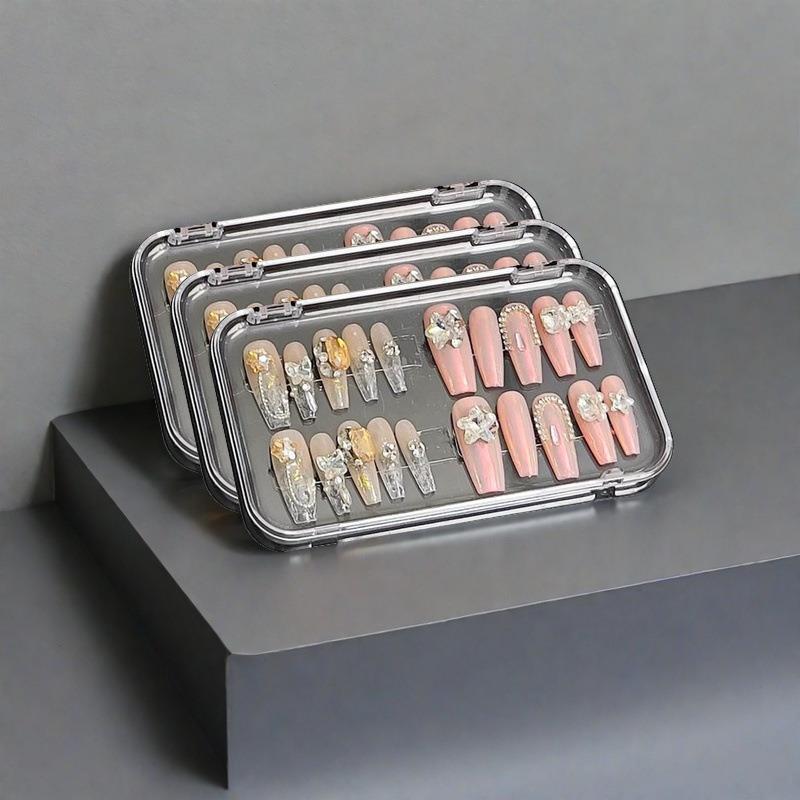 Plastic Clear Jewelry Box Press-On Nail Storage Case Rectangle Storage Box For False Nails Display And Salon Essentials With Lid