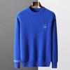 Men's 100% Wool Round Neck Sweater - Thickened, Fashionable, Casual Loose Fit for Teens, Solid Color Knitted Design.