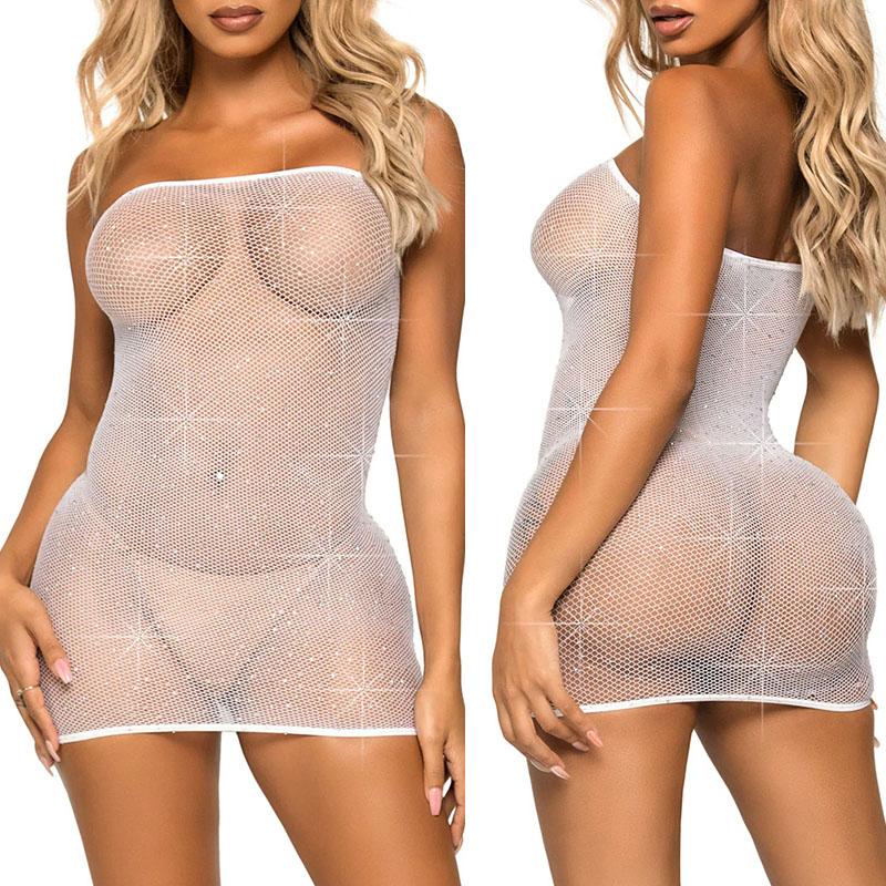 Hot Sexy Short Lace Strapless Dress Women Sexy Lingerie Hollow Out Sheer Bodycon Dress Fashion Outfits Porn Underwear Sexy Set