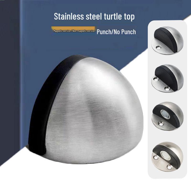Strong Magnetic Stainless Steel Door Stopper with Anti-Collision & Anti-Wind Features, No-Drill Floor Mount, Thickened Rubber Turtle Top Bumper