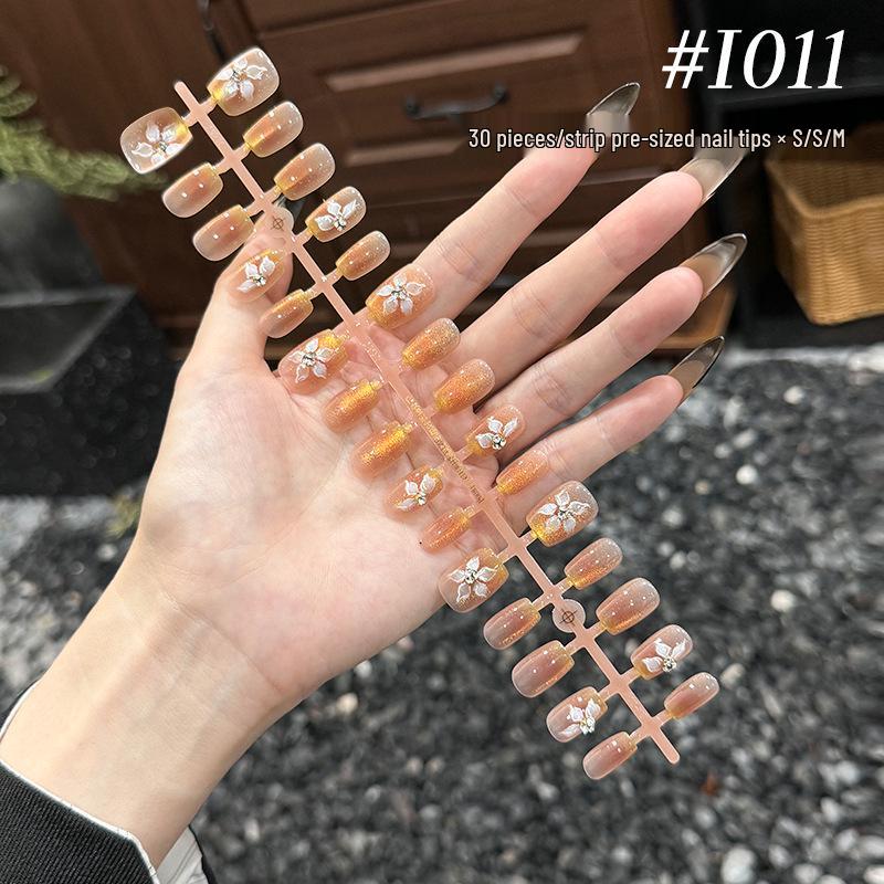 Rhinestone Gradient Blush Mermaid Cat-Eye Camellia Lily Nail Stickers - Set of 30 Pieces