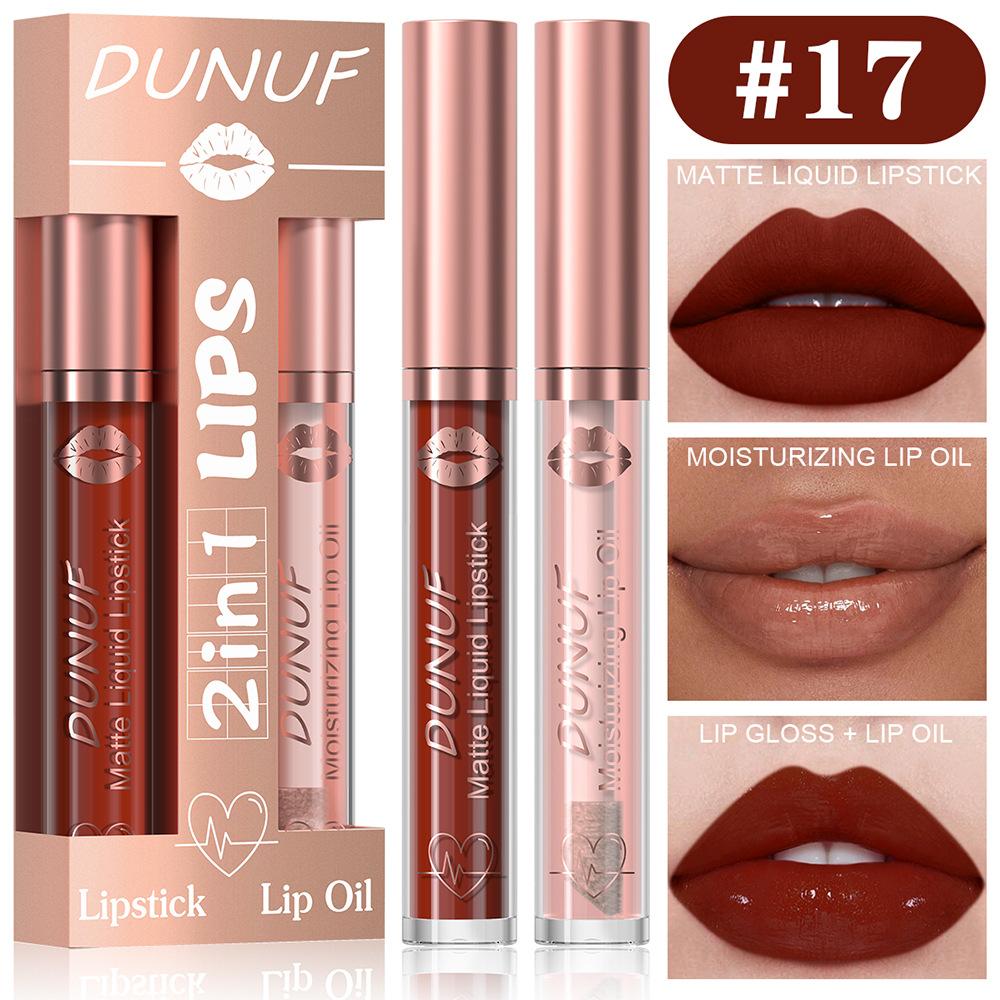 2 in 1 Lip Gloss Set Lip Oil Make-up for Women Waterproof Long Lasting Cosmetics Korean Makeup Sexy Red Matte Lipstick Lip Tint
