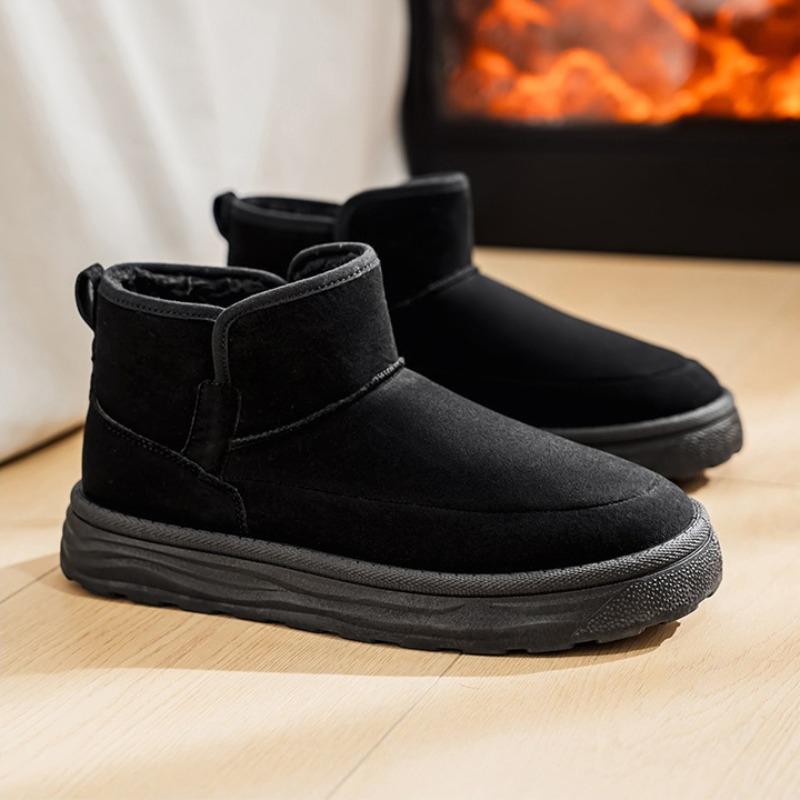 Men Fur Integrated Snow Boots Fleece Lined Cold Proof Warm Chunky Cotton Shoes