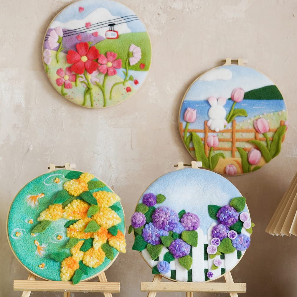 Neueins Wool Felting Kit with Felting Needles for Beginners, Cute DIY Crafts, Wool Embroidery for Frames, Flowers, Decorative Gifts