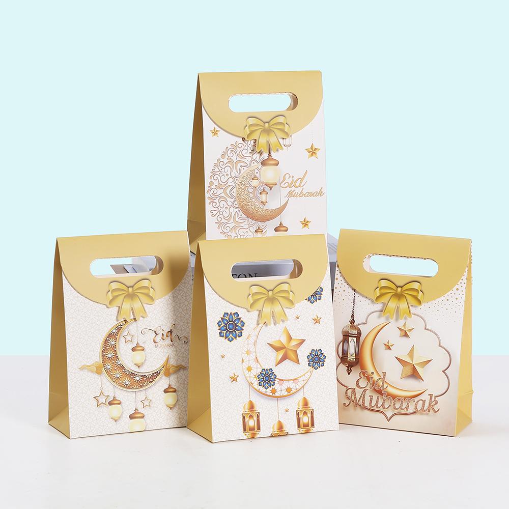 20pcs Eid Mubarak Ramadan Paper Tote Gift Bags Moon and Star Gift Bags for Party Favors Bakeries and Candy Packaging