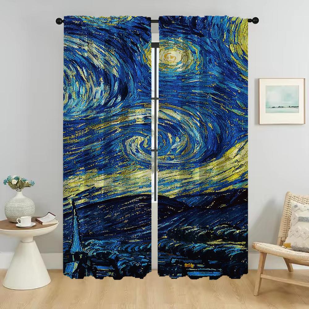 Halloween Decoration Van Gogh Blackout Curtain for Room 2 Panel Kitchen Curtains for Camera Partition Home Interior Curtains