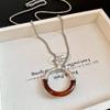 Splicing Amber Pendant Necklace Long Chain Minimalist Necklace Circle Pendant Necklace  Casual Wear