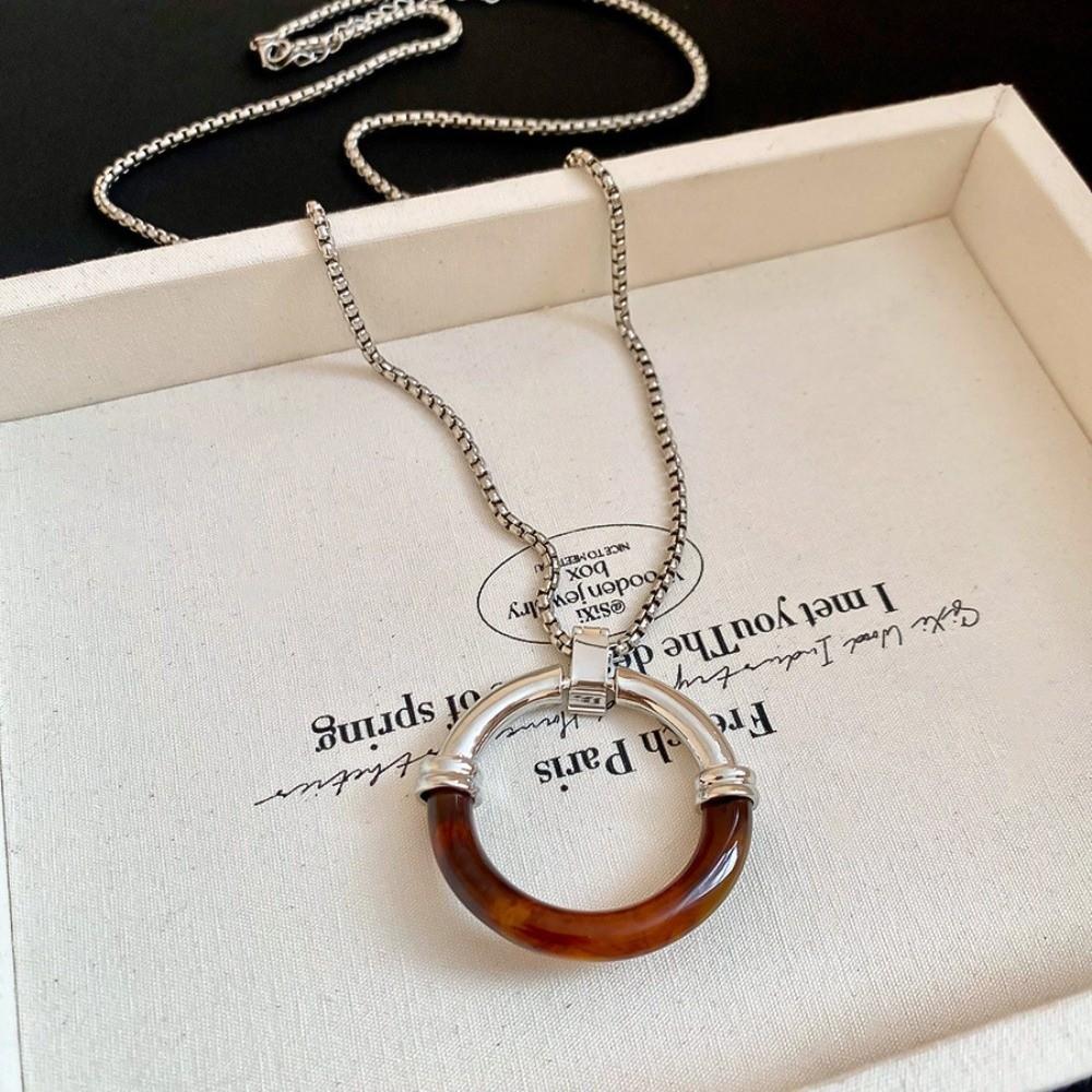 Splicing Amber Pendant Necklace Long Chain Minimalist Necklace Circle Pendant Necklace  Casual Wear