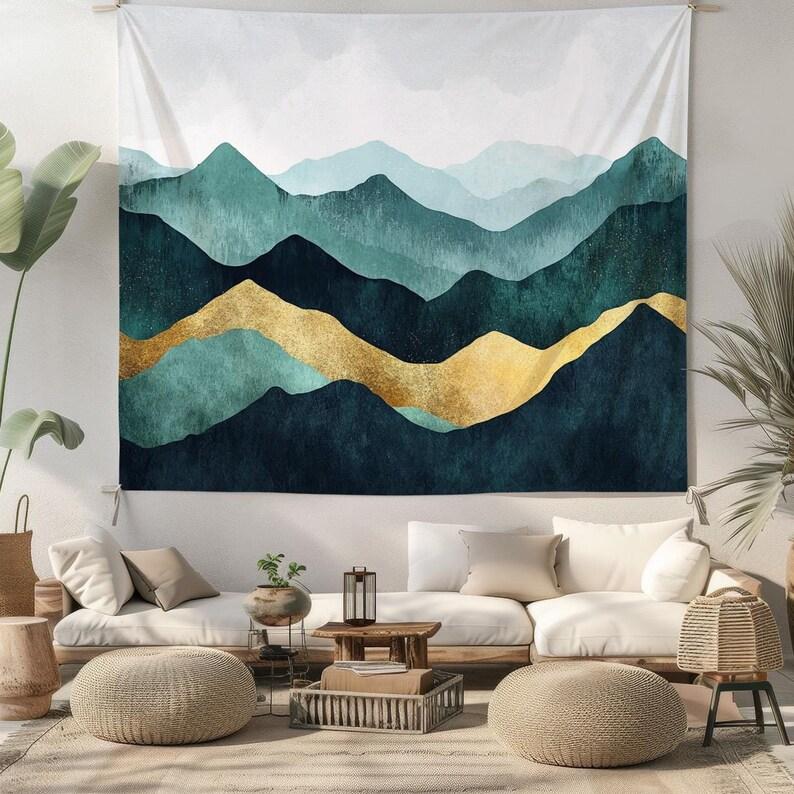 Golden embellishments on the mountains tapestry 75x100 чёрный