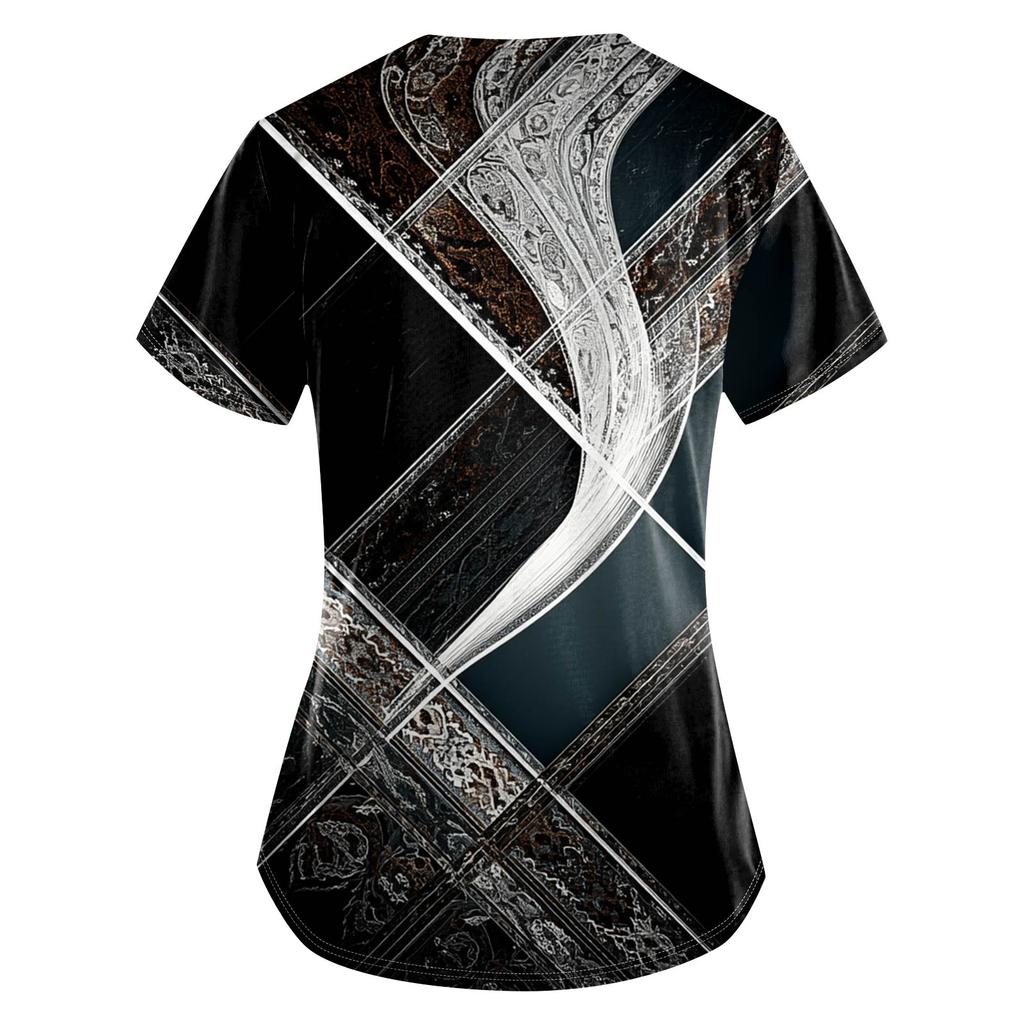 Pracovní uniforma s potiskem nadměrných velikostí pro ženy Potisk s výstřihem do V Krátký rukáv Zábavná trička Pracovní oblečení Tričko s kapsami