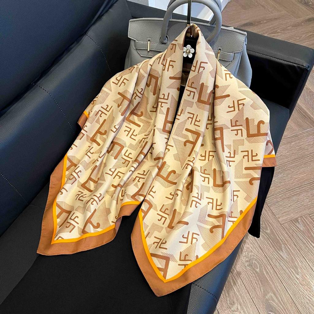 New 91 square scarf silk scarf female alphabet printing four seasons fashion landscape painting retro printing square scarf versatile