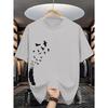 Men's 100% pure cotton summer casual loose fashion bird creative pattern printed round neck T-shirt versatile top