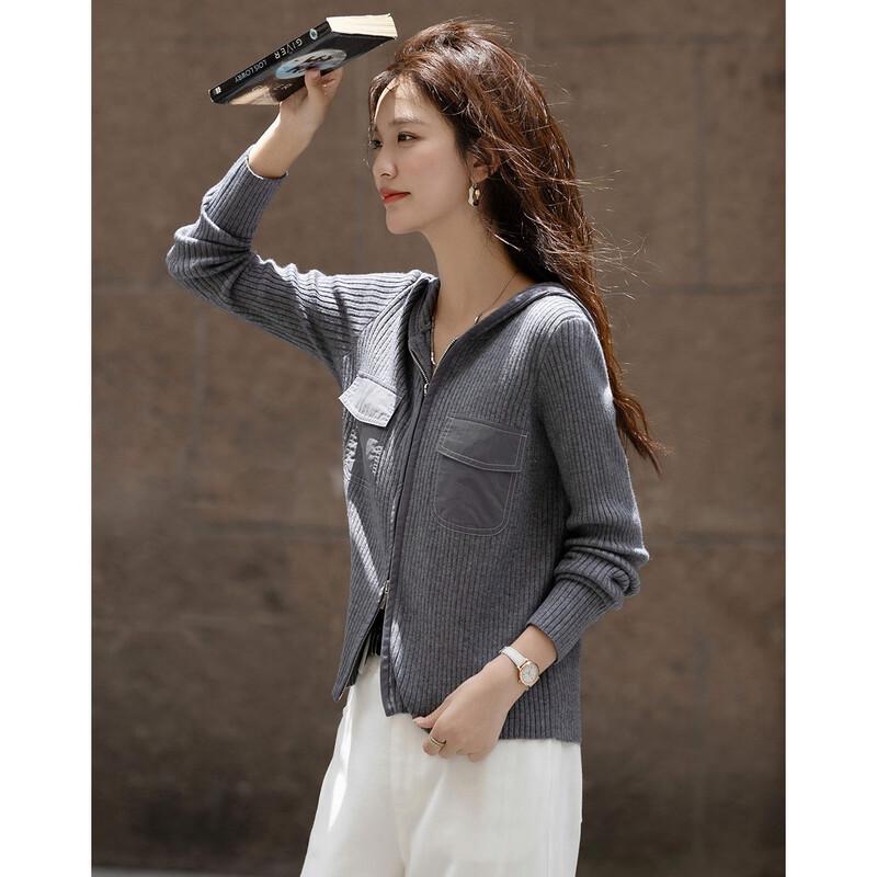 Demana Life Traveler Women's Retro Hooded Color-Block Knit Cardigan