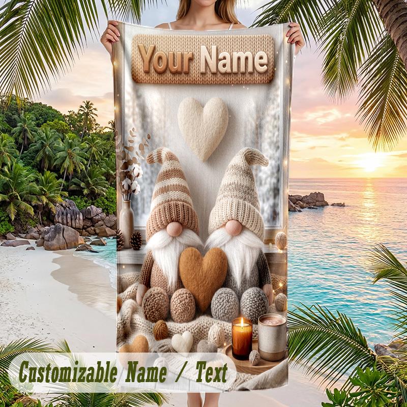 Gnome Theme Beach Towel Personalized Custom Name & Text Soft Quick Dry Beach Towel for Swimming Travel