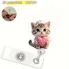 Porta badge retrattile con cordino a forma di cuore che si abbraccia e gatto in acrilico 2D, porta badge identificativo per infermieri e studenti di medicina