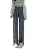 Plus Size Women's High-Waisted Wide-Leg Ice Silk Summer Pants with Split Drape and Sun Protection.