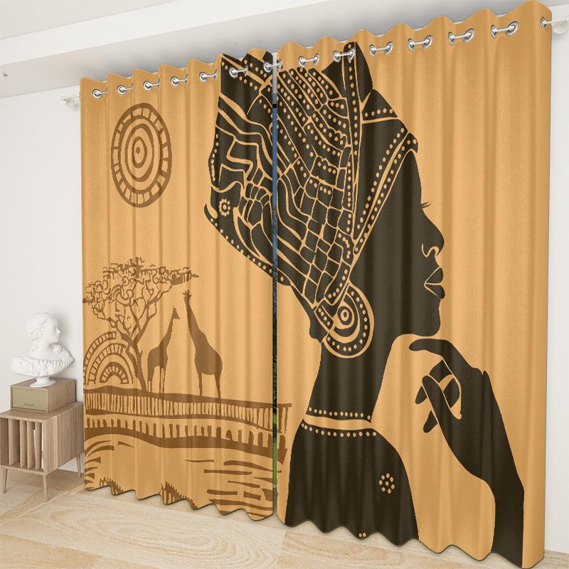 

African Women Curtain Cloth Bedroom Living Room Balcony Blackout Curtain Office Hotel Insulation Curtain 2pcs*1.32m*1.6m