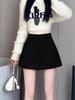 Women's Gray Retro Woolen Booty Shorts - Autumn/Winter Casual Straight Wide Leg Pants