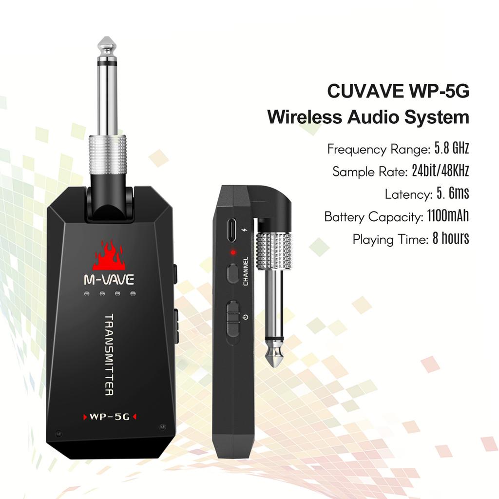 M-VAVE WP-5G Wireless 5.8G Guitar System Rechargeable Audio Transmitter and Receiver ISM Band for