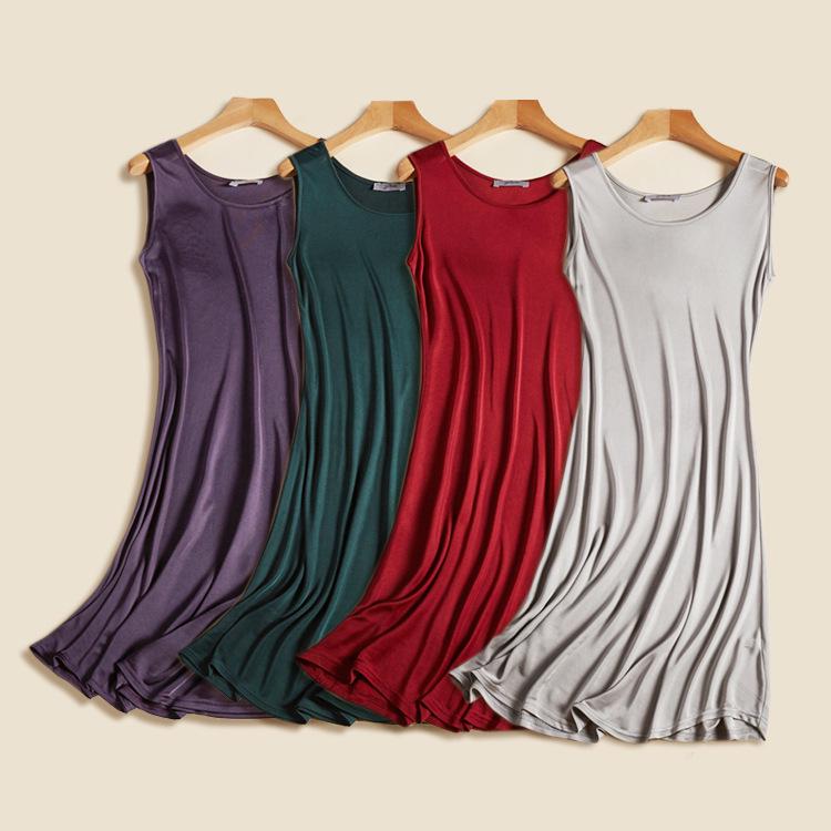 Robe Longue Sans Manches Élégante pour Femme en Soie de Mûrier avec Ourlet Large - Couleur Unie, Grande Taille pour le Trajet Quotidien
