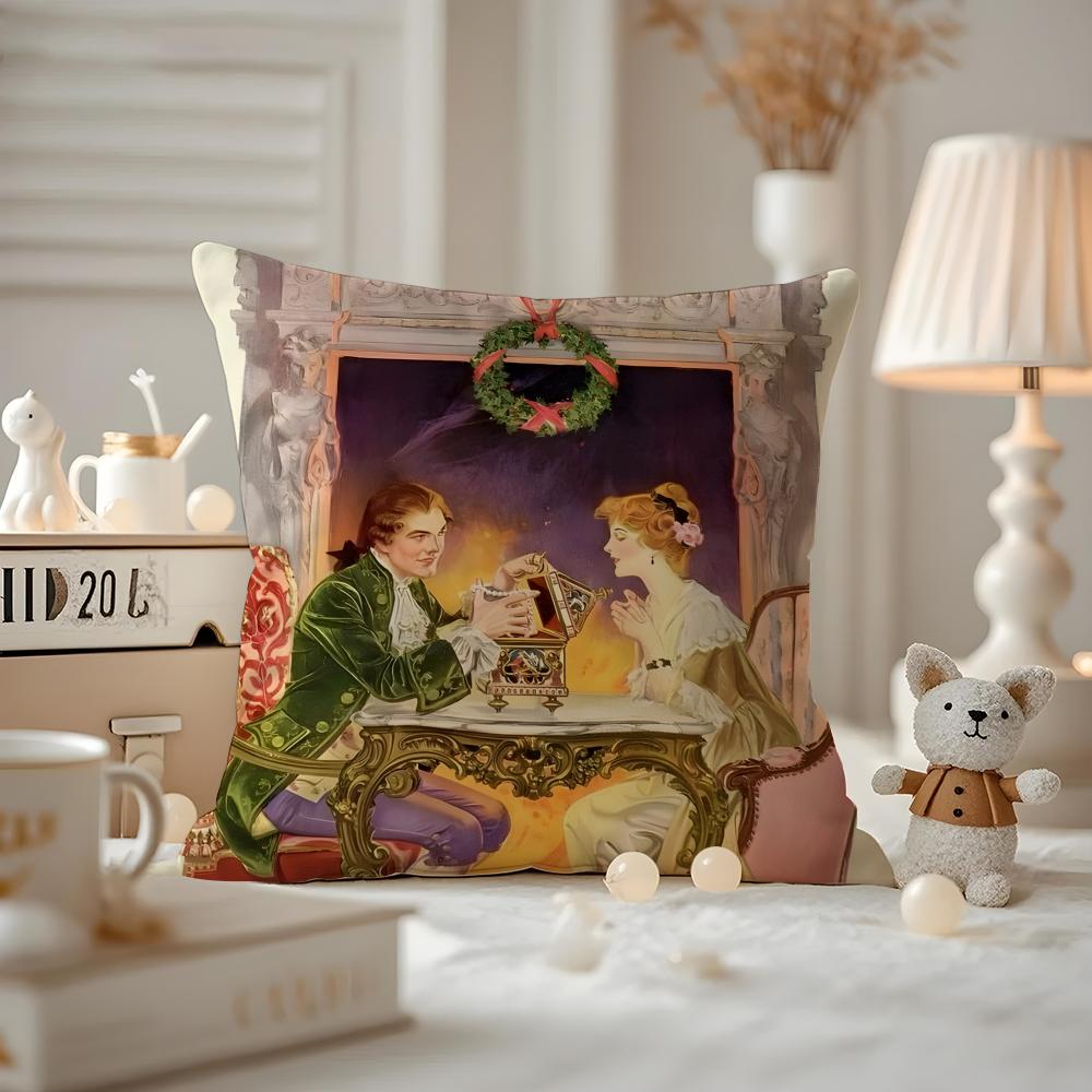 

Retro Illustration Cushion Cover Anti-dustmite Pillowcase Invisible Zipper Silky Short Plush Sofa Cushion Cover 30cmx30cm