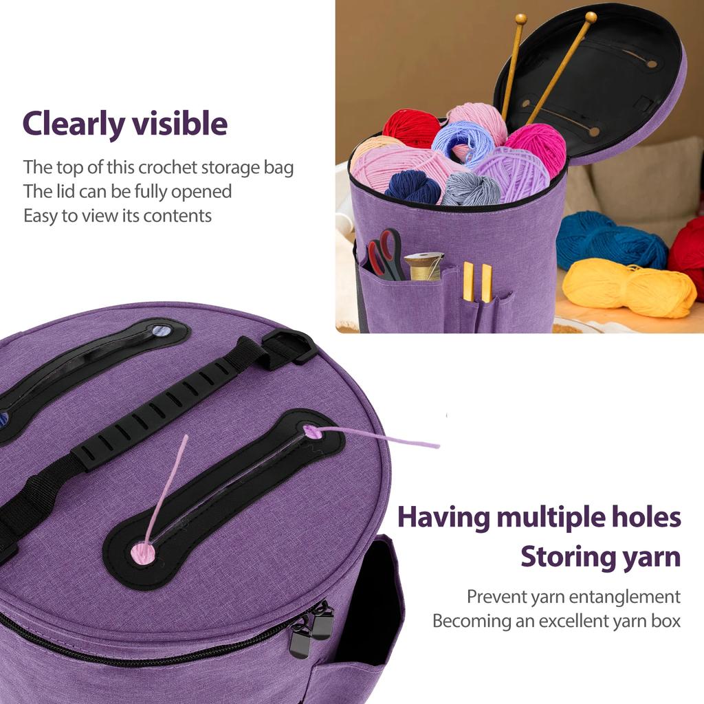New Foldable Yarn Storage Bag Portable Crochet Bags with Shoulder Strap Crochet Tote with Handle for Knitting Supplies Crafting
