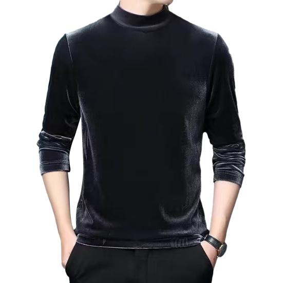 גברים סתיו אביב העליון צווארון דק חצי גבוה צבע אחיד חם רך מזדמן קטיפה שרוולים ארוכים סוודר אלסטי Slim Fit בגדי גברים