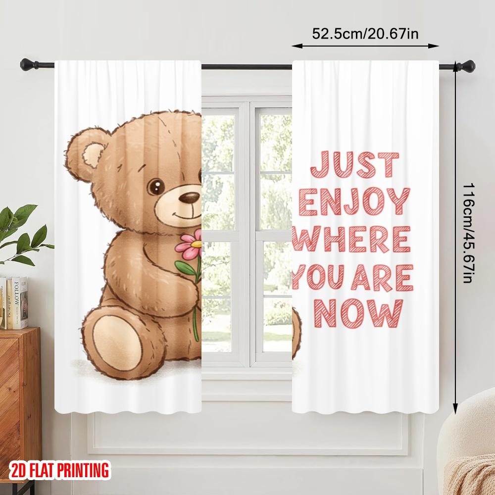 2pcs 2D Flat Printing Drapes Teddy Bear Flower Enjoy Polyester Without Electricity All Season Party & Holiday Decor Use for
