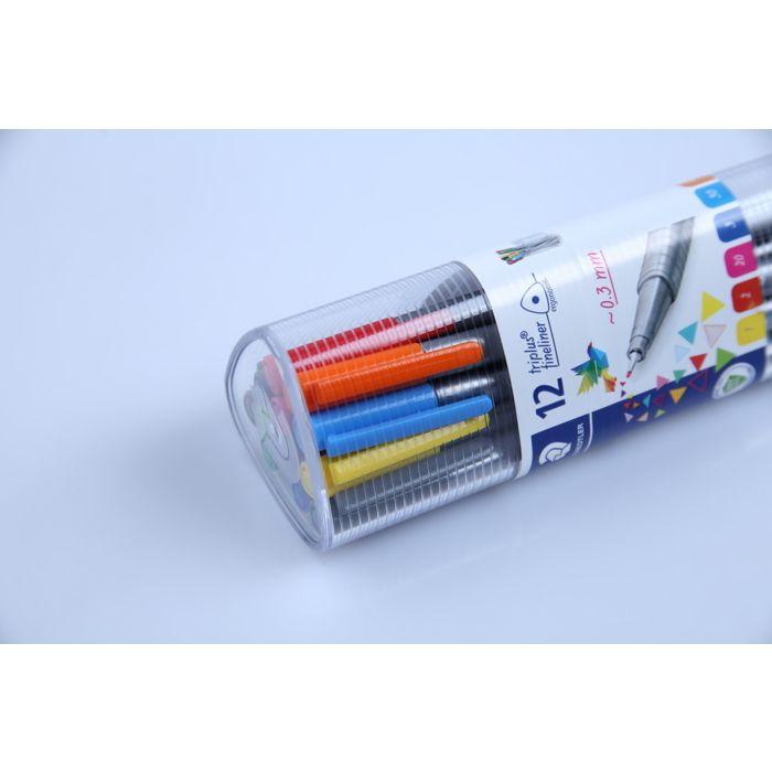 Staedtler triplus 334 334 pr12d stylo feutre fin bleu, jaune, jaune-vert, gris, vert, bleu clair, magenta, orange, roug