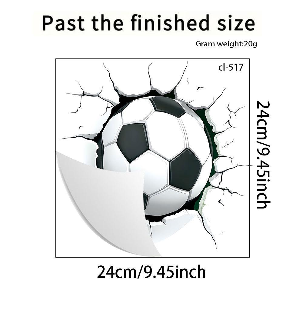 3D Breaking Through Wall Crack Soccer Football PVC Wall Sticker Self-Adhesive Removable for Kids Room Living Room Bedroom Sports Home Decor Art