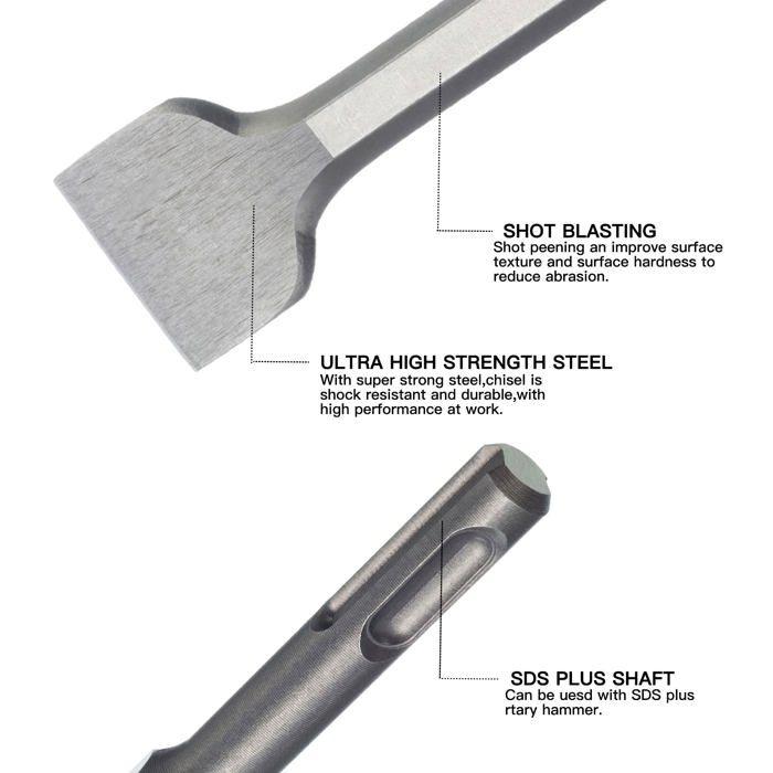 Burineur - hpmaison - lot de 3 burins sds-plus - acier trempé - changement rapide - démolition précise