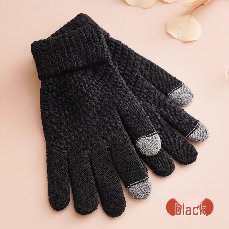 Plush Touchscreen Gloves: Warm, Thick Wool-Knit for Men & Women, Ideal for Autumn/Winter Cycling