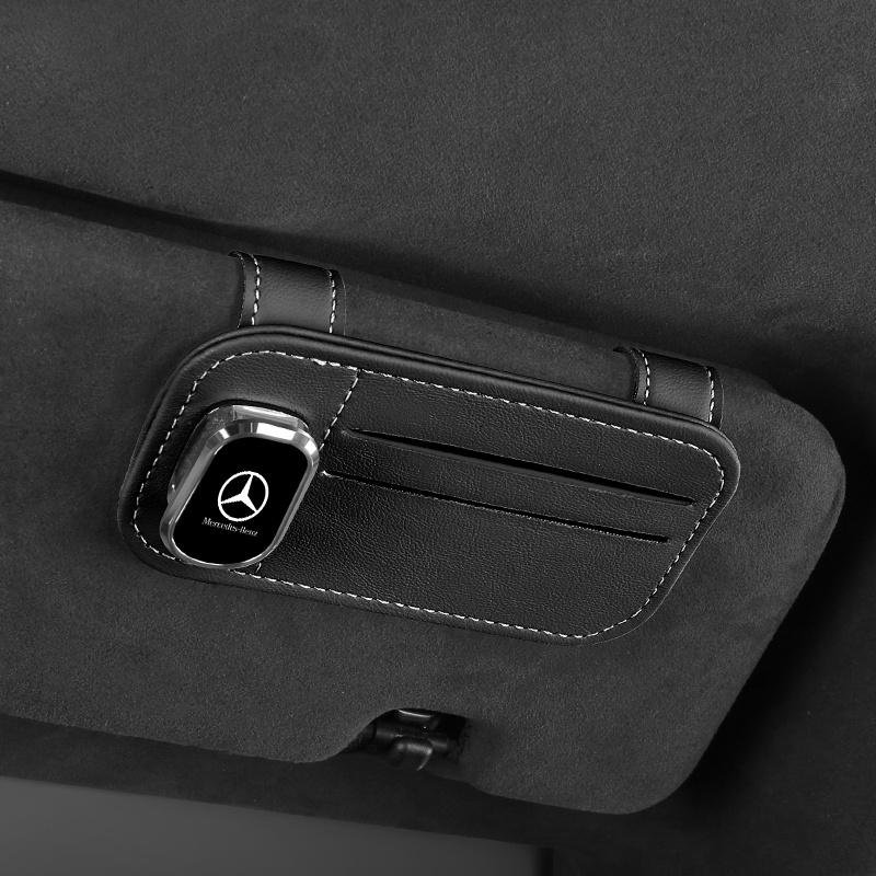Car Emblem Sunshade Clip Sunglasses Holder Magnetic Leather Sunglasses Clip For Mercedes Benz A C Class W201 W210 W108 W204 AMG BV4