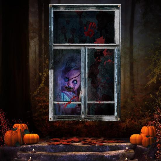 Halloween Vorhang Dekoration Blut Fenster Abdeckung Scary Halloween Fenster Silhouette Poster für Innen