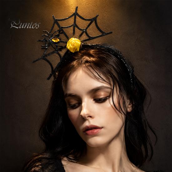Lightweight Festival Headgear Halloween Spider Web Headband, Black Lace Choker Collar with Rose, Wizard Costume Headband Accessory for Women