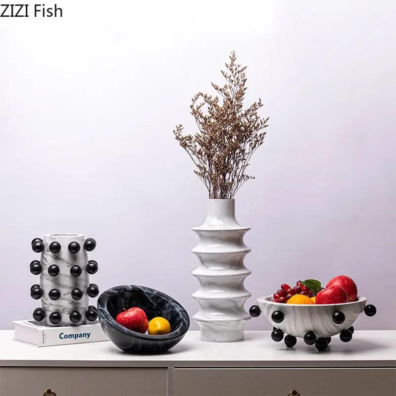 Creative Marble Pattern Abstract Crafts Vase Desk Decoration Artificial Flowers Decorative Floral Arrangement Resin Flower Vases