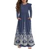 Girls' Tiered Ruffle Dress - Long Sleeve Printed Maxi With Pockets